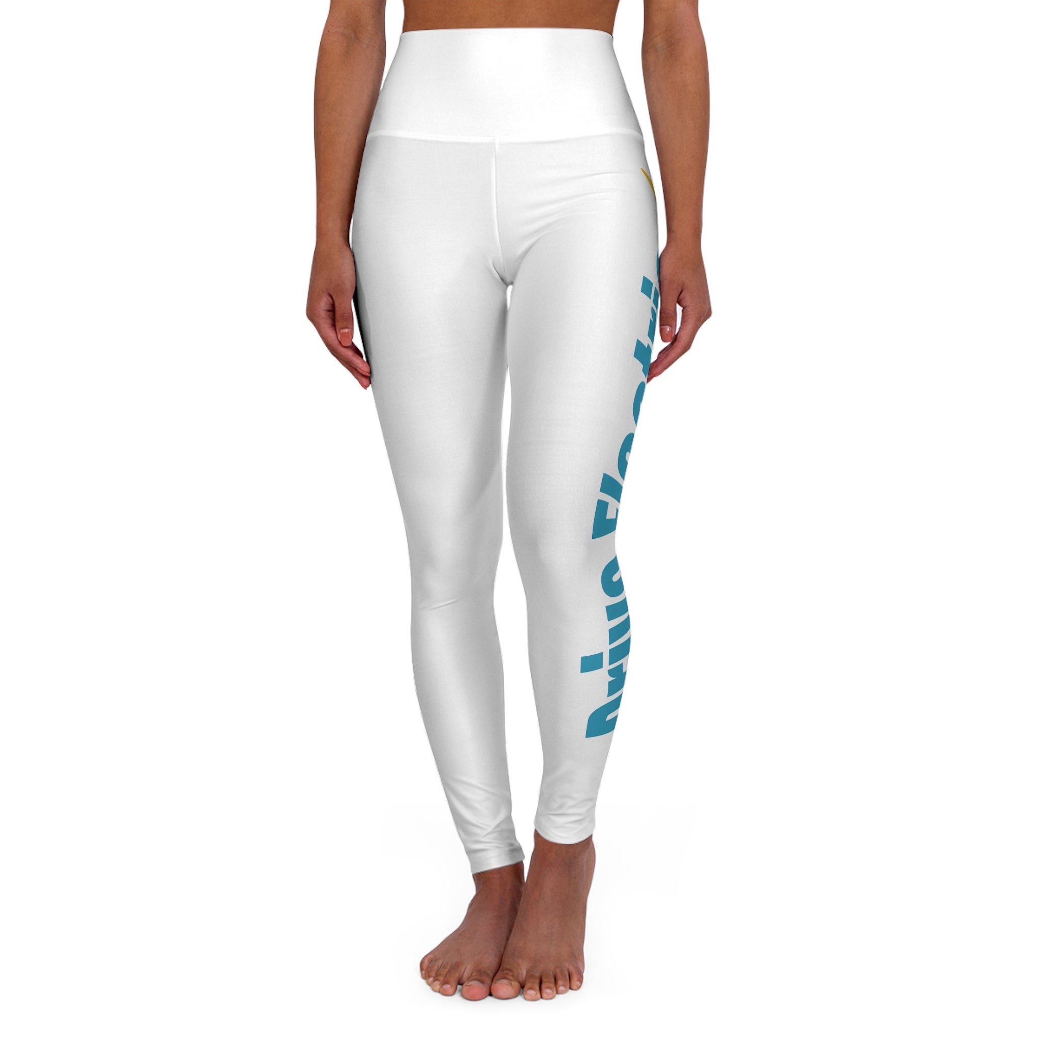 Yoga Leggings - Drive Electric High Waisted White Leggings